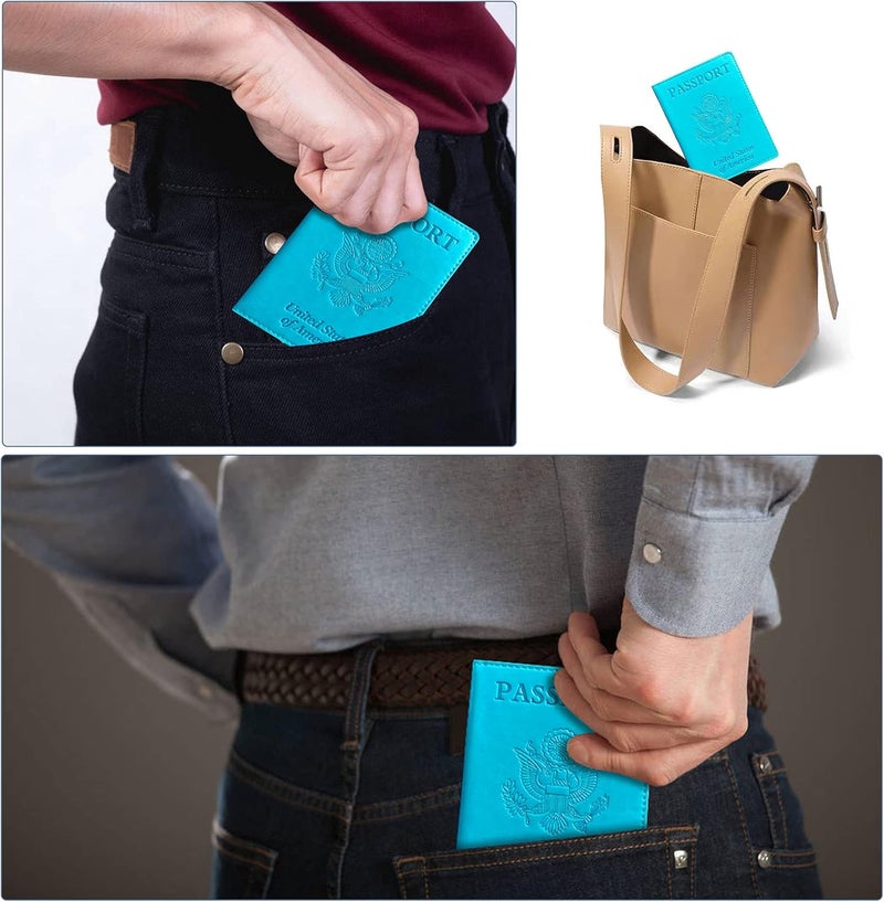 KAOBAN Passport Holder Cover Wallet Case RFID Blocking Leather Card Slot Travel Accessories Documents Organizer Protector for Women Men, Sky Blue - Image 5